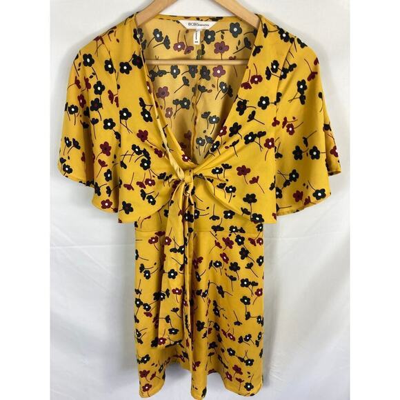 BCBGeneration Floral bow Tie Short Sleeve Dress Yellow Size XXS - Picture 3 of 9